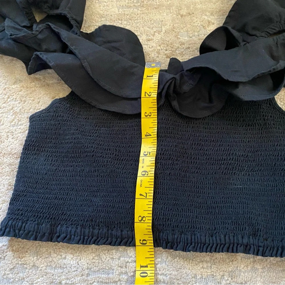 Maeve Anthropologie Smock Top Ruffle Neck Off The Shoulder Black Blouse: 6 - Picture 10 of 12